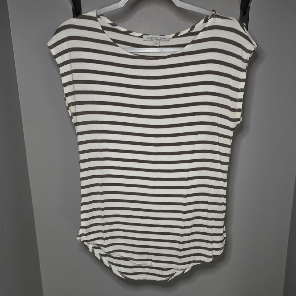Green Envelope Black and White Striped Muscle Tee